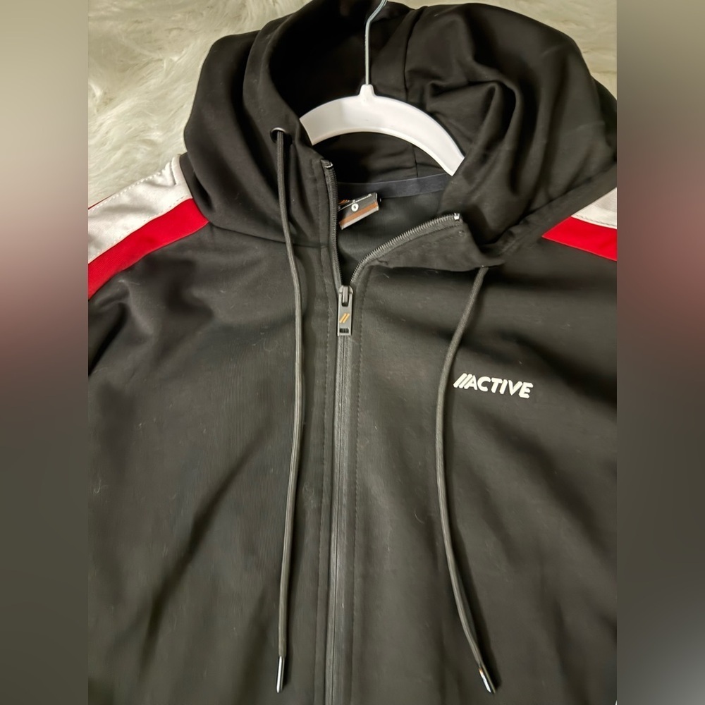 Active Black Hoodie with Red and White Stripes - Picture 2 of 5